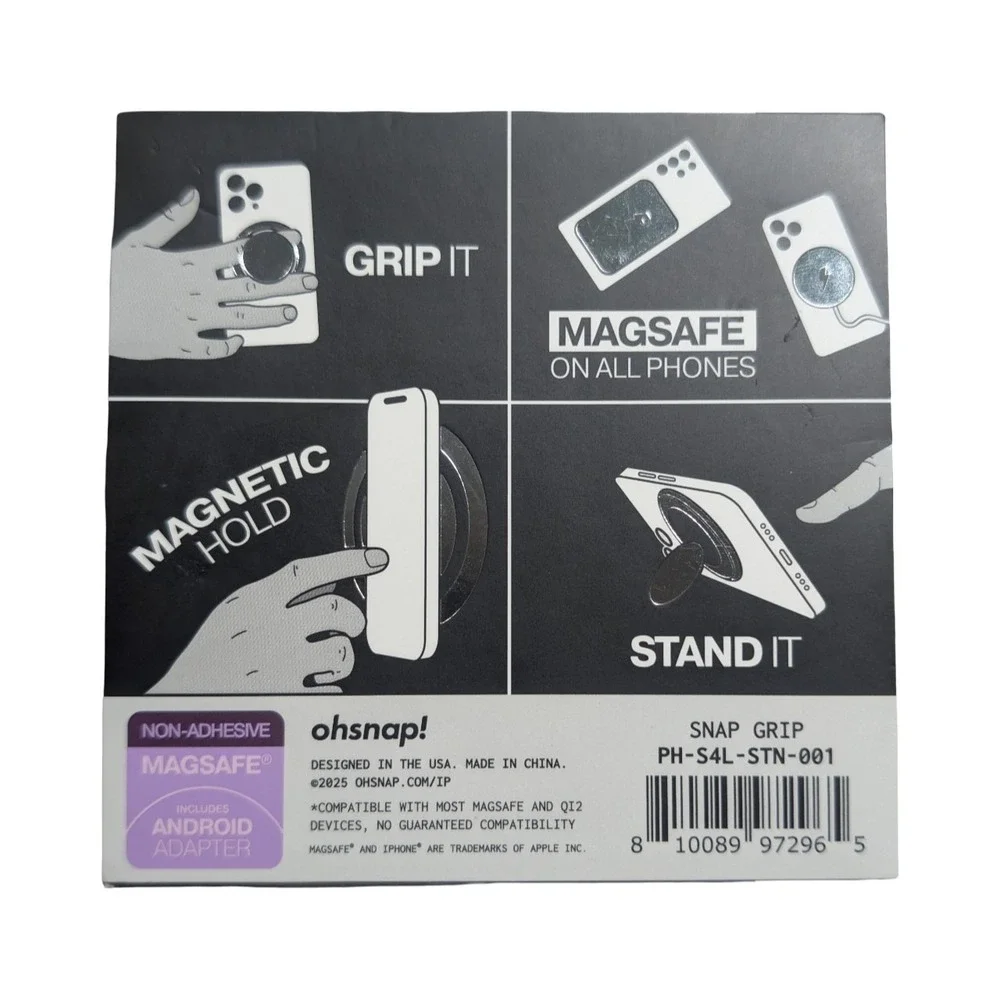 Gg1-U OhSnap Magnetic UltraThin Grip & Stand w Magsafe Charge-thru Stone